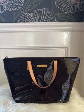 Louis Vuitton Deep Burgundy Vernis Leather Tote with Tan Leather Handles